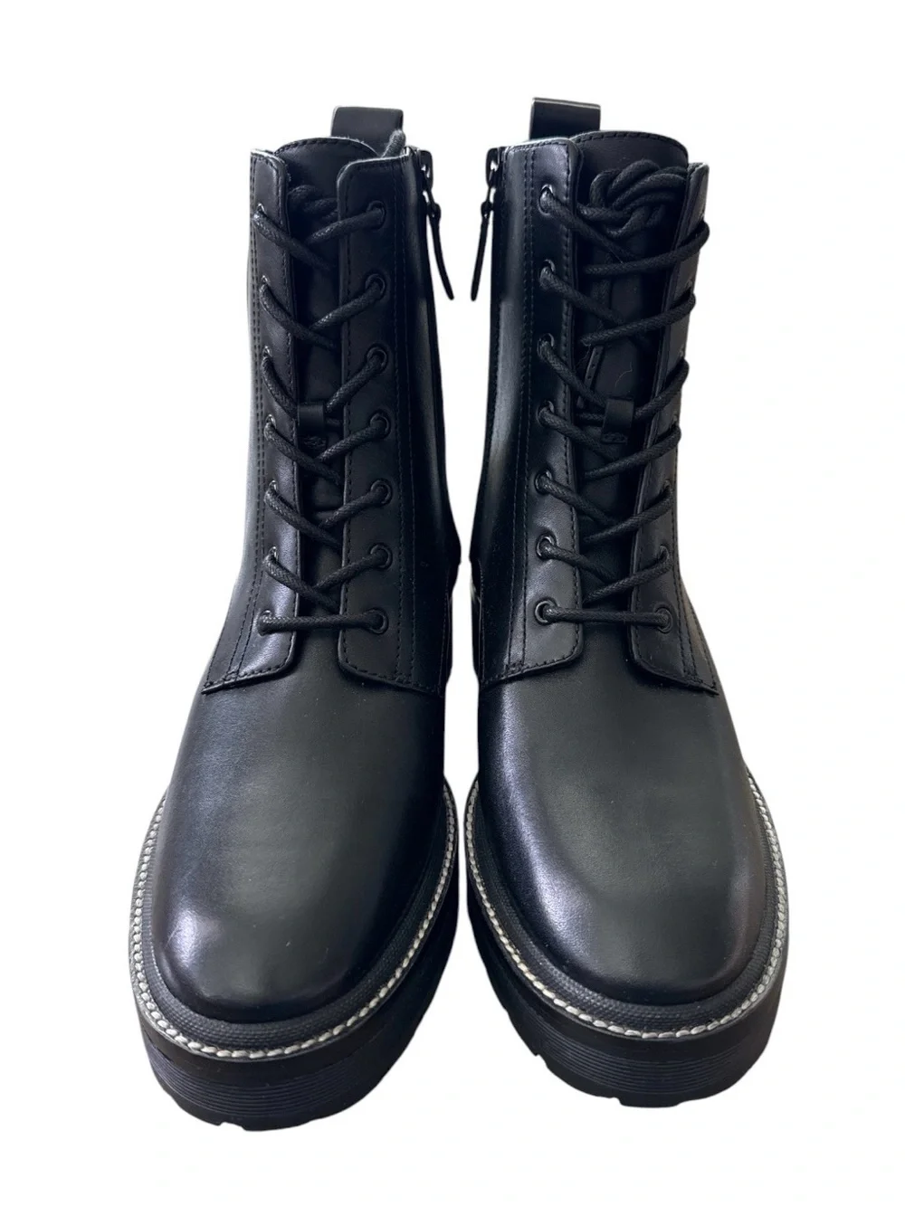 Tory Burch Lug Sole Ankle Boots Perfect Black Leather Lace Up Combat Size 7M New